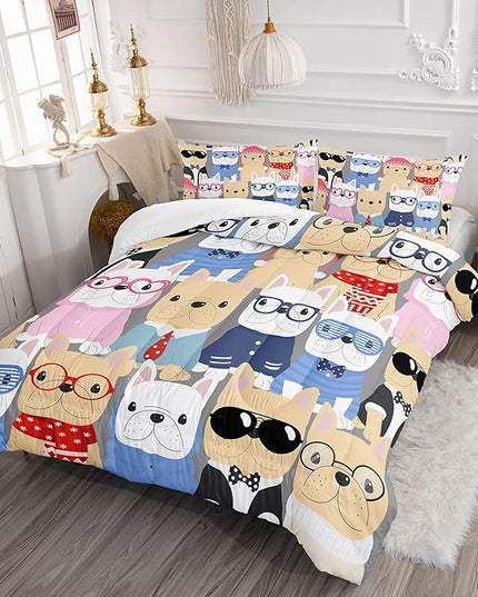 Datura home Dog Comforter Beddding Set for Kids Children,Puppy Pug Cute Dog Pattern Cartoon Career Pet Bedding Set with 1 Comforter and 2 Pillowcases(Dog Queen) - LeafyLoom