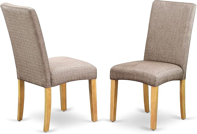 East West Furniture Antique 3 Piece Room Set Contains a Round Kitchen Table with Pedestal and 2 Dark Khaki Linen Fabric Parsons Dining Chairs, 36x36 Inch, Oak - LeafyLoom