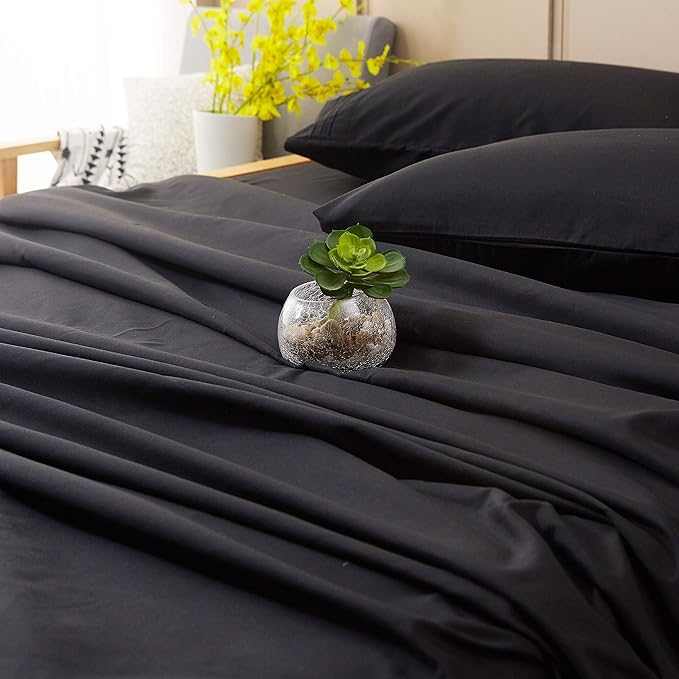 SONORO KATE Bed Sheet Set Super Soft Microfiber 1800 Thread Count Luxury Egyptian Sheets 18-Inch Deep Pocket Wrinkle-4 Piece(King Black) - LeafyLoom