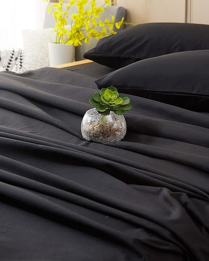 SONORO KATE Bed Sheet Set Super Soft Microfiber 1800 Thread Count Luxury Egyptian Sheets 18-Inch Deep Pocket Wrinkle-4 Piece(California King Black) - LeafyLoom