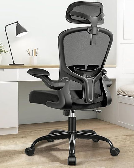 FelixKing Office Chair Ergonomic Desk Chair with Headrest, High Back Computer Chair with Adjustable Lumbar Support and Wheels,Executive Swivel Comfy Chair with flip-up Armrests for Home Office - LeafyLoom