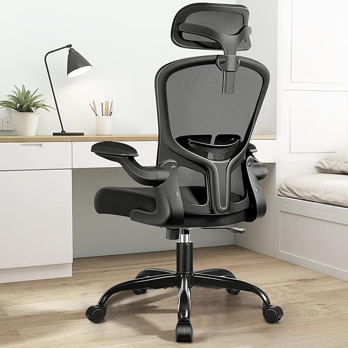 FelixKing Office Chair Ergonomic Desk Chair with Headrest, High Back Computer Chair with Adjustable Lumbar Support and Wheels,Executive Swivel Comfy Chair with flip-up Armrests for Home Office - LeafyLoom