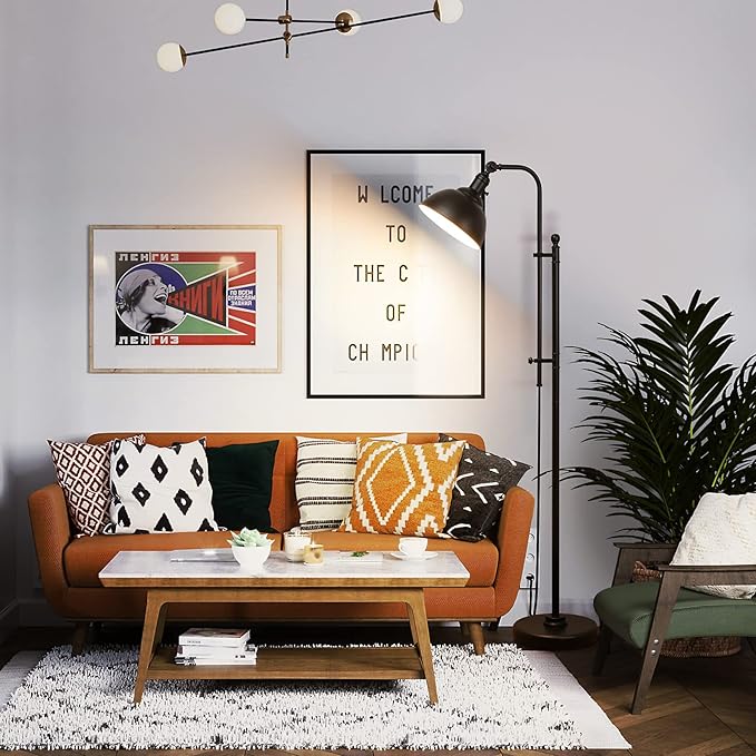 Industrial Floor Lamp, 3 Color Temperature Rustic Floor Lamps in Aged Bronze, Adjustable Height&Head Standing Reading Lamp Farmhouse Lamp - LeafyLoom
