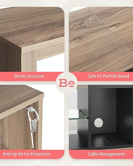 Bestier 55 Inch TV Stand with LED light, Adjustable Glass Shelves, 22 Dynamic RGB Colors, P2 Particle Board, for Entertainment Center, Living Room, Gaming Room, and Bedroom, Pinewood - LeafyLoom