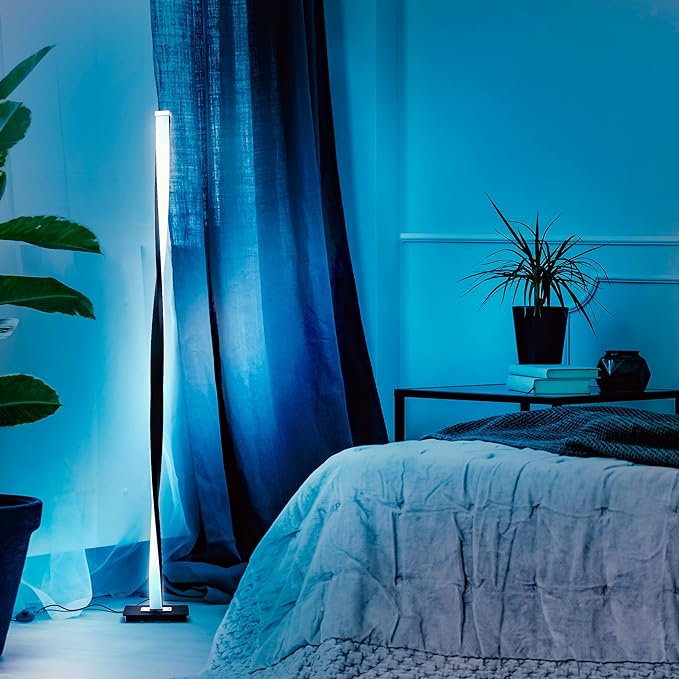 Brightech Helix Modern Color Changing LED Floor Lamp - 48” Tall Lamp with RGB Color Gradient and Contemporary Twisting Column Pole - Corner or End Table Standing Lamp - Built-in NO APP - Black - LeafyLoom