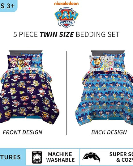 Franco Kids Bedding Super Soft Comforter and Sheet Set with Sham, 5 Piece Twin Size, Paw Patrol Movie - LeafyLoom