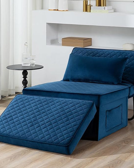Sofa Bed, 4 in 1 Multi-Function Folding Ottoman Breathable Velvet Couch Bed with Adjustable Backrest Modern Convertible Chair for Living Room Apartment Office,Squared-Blue - LeafyLoom