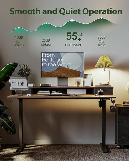 Electric Standing Desk with 2 Drawers, 48 x 24 Inches Height Adjustable Desk, 2 fabric drawers, Rustic Brown - LeafyLoom