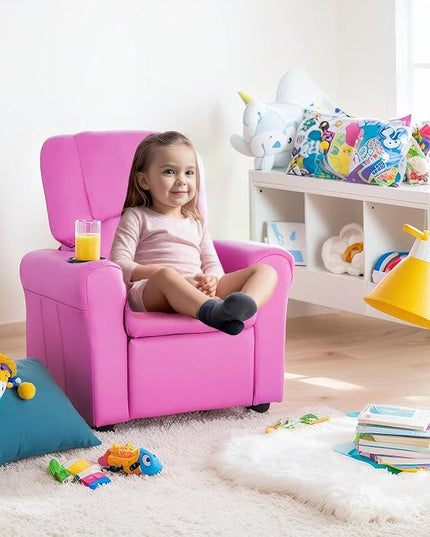 JC HOME CANDY Kids Chair Leather Recliner Sofa Toddler Youth Children Child Ages 3-7, Blush Pink - LeafyLoom