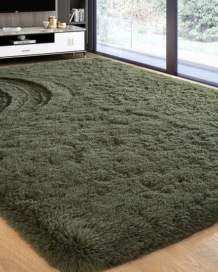 Softlife Ultra Soft Fluffy Area Rugs for Bedroom, Girls and Boys Room Kids Room Nursery Rug, 6 x 9 Feet Shaggy Large Fur Indoor Plush Modern Floor Carpet for Living Room Christmas Decor, Olive Green - LeafyLoom