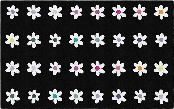 Flagship Carpets Schoolgirl Style Daisies on Black Criss-Cross Applesauce Educational Area Rug for Kids Room, Children's Classroom, Play Carpet for Teaching and Playroom, 7'6" x 12', Seats 32 - LeafyLoom