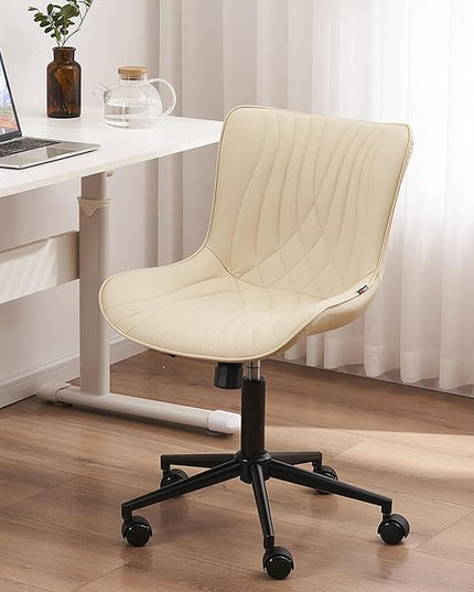 YOUTASTE Office Chair Armless Desk Chair Small Computer Swivel Rolling Chair with Wheels, Modern Upholstered PU Leather Computer Sewing Chair, Adjustable Home Office Desk Chairs, Beige - LeafyLoom