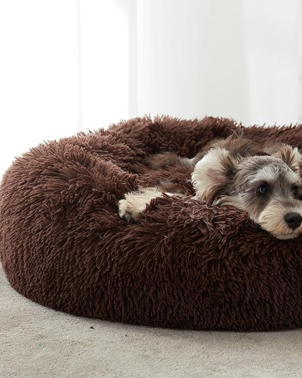 WESTERN HOME WH Calming Dog Bed & Cat Bed, Anti-Anxiety Donut Dog Cuddler Bed, Warming Cozy Soft Dog Round Bed, Fluffy Faux Fur Plush Dog Cat Cushion Bed for Small Medium Dogs and Cats WESTERNHOME