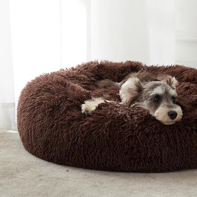 WESTERN HOME WH Calming Dog Bed & Cat Bed, Anti-Anxiety Donut Dog Cuddler Bed, Warming Cozy Soft Dog Round Bed, Fluffy Faux Fur Plush Dog Cat Cushion Bed for Small Medium Dogs and Cats WESTERNHOME