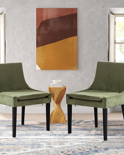 COLAMY Modern Dining Chairs Set of 6, Upholstered Corduroy Accent Side Chairs with Mid Back and Wood Legs for Living Room/Dining Room- Light Green - LeafyLoom