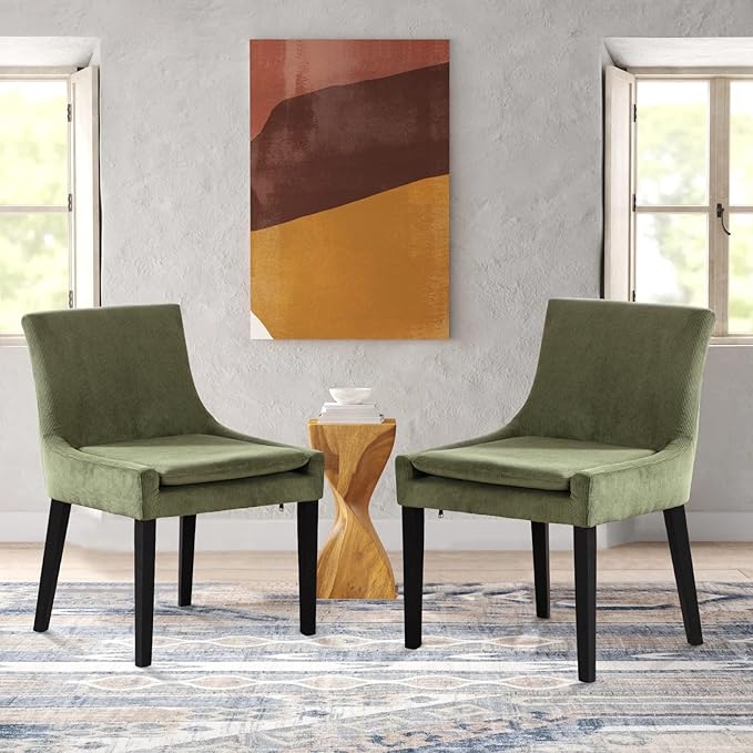 COLAMY Modern Dining Chairs Set of 6, Upholstered Corduroy Accent Side Chairs with Mid Back and Wood Legs for Living Room/Dining Room- Light Green - LeafyLoom
