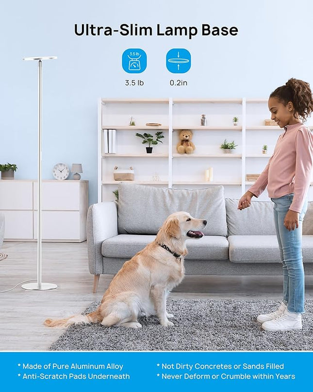 TROND Floor Lamp, Bright Sunlight Lamp, LED Torchiere Standing Light Dimmable, Modular 71-inch Tall Aluminum Pole with Adjustable Height, 5500K Natural Daylight, 30 Mins Timer for Living Room Bedroom - LeafyLoom