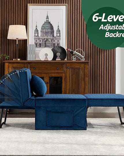 Sofa Bed, 4 in 1 Multi-Function Folding Ottoman Breathable Velvet Couch Bed with Adjustable Backrest Modern Convertible Chair for Living Room Apartment Office,Squared-Blue - LeafyLoom