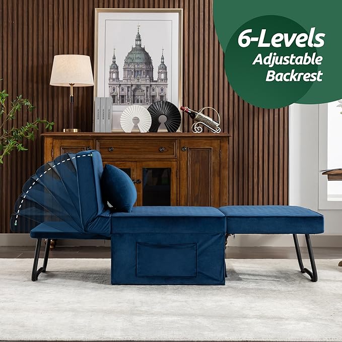 Sofa Bed, 4 in 1 Multi-Function Folding Ottoman Breathable Velvet Couch Bed with Adjustable Backrest Modern Convertible Chair for Living Room Apartment Office,Squared-Blue - LeafyLoom