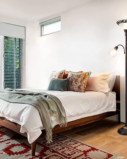 Victorian Floor Lamp, 70" Elegant Standing Lamp with Etched Glass Shade, Metal Body & Heavy Base, Vintage Tall Corner Lamp Decor for bedroom, Living Room, Den, Office. No Bulbs (2 Head) - LeafyLoom