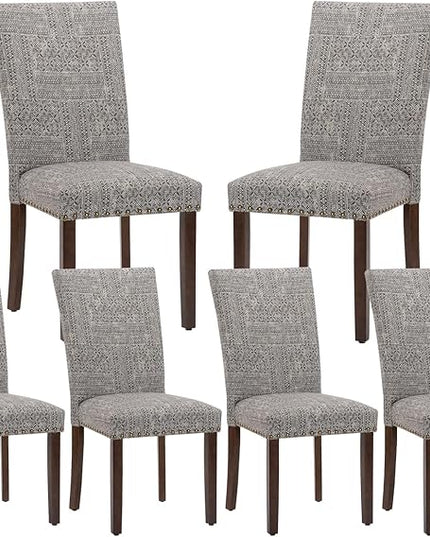 COLAMY Upholstered Parsons Dining Chairs Set of 6, Fabric Dining Room Kitchen Side Chair with Nailhead Trim and Wood Legs - Boho - LeafyLoom