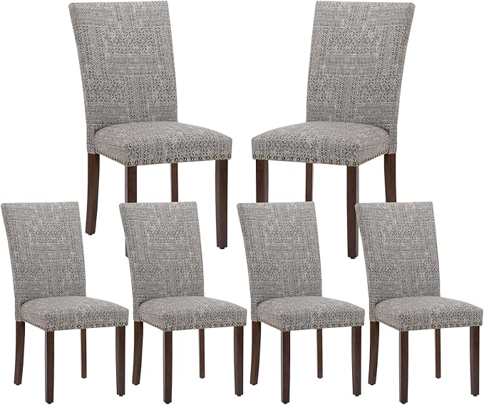 COLAMY Upholstered Parsons Dining Chairs Set of 6, Fabric Dining Room Kitchen Side Chair with Nailhead Trim and Wood Legs - Boho - LeafyLoom