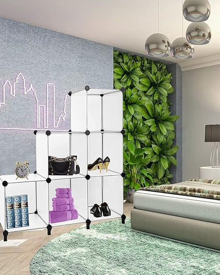 Gold Armour Cube Storage 6-Cube Bookshelf Closet Organizer Storage Shelf Cubes Organizer Plastic Square Book Shelves Bookcase DIY Closet Cabinet Shelving for Home Office Bedroom (White) - LeafyLoom
