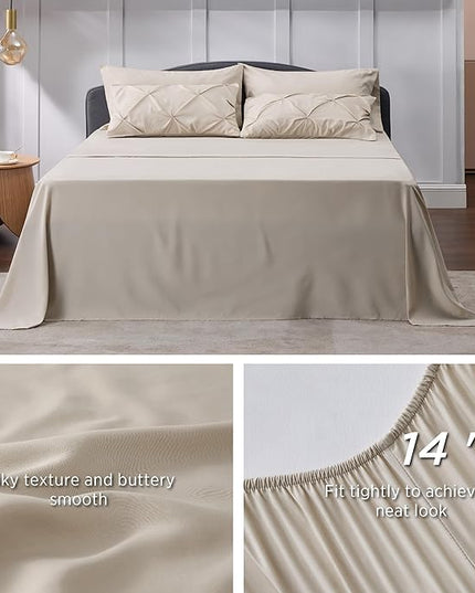 Bedsure Full Size Comforter Sets - Bedding Sets Full 7 Pieces, Bed in a Bag Beige Bed Sets with Comforter, Sheets, Pillowcases & Shams - LeafyLoom