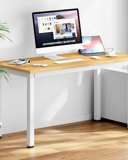 DlandHome 47 inches Medium Computer Desk, Composite Wood Board, Decent and Steady Home Office Desk/Workstation/Table, BS1-120TW Teak and White Legs, 1 Pack - LeafyLoom