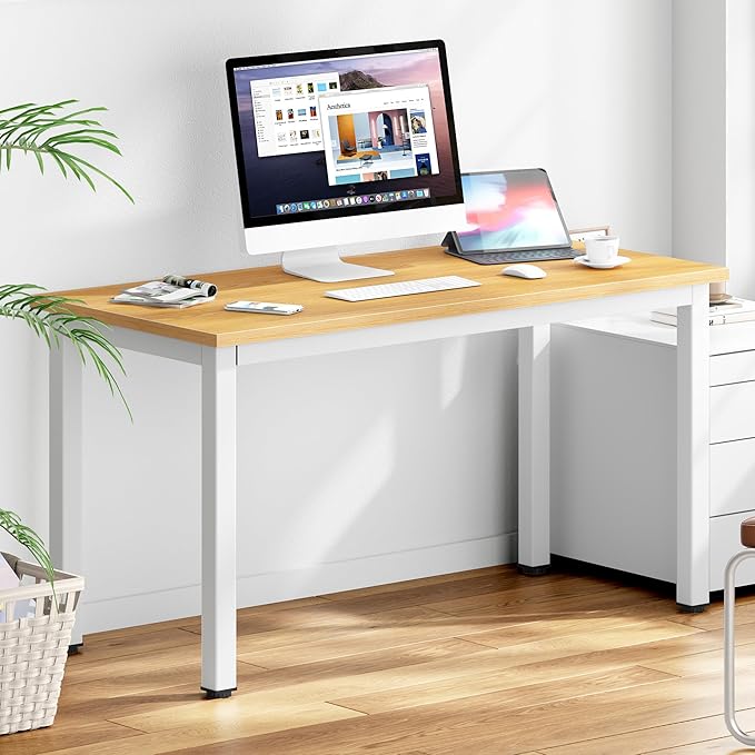 DlandHome 47 inches Medium Computer Desk, Composite Wood Board, Decent and Steady Home Office Desk/Workstation/Table, BS1-120TW Teak and White Legs, 1 Pack - LeafyLoom