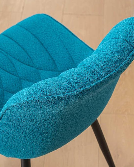 Velvet Dining Chairs Set of 2, Boucle Upholstered Dining Room Chairs with Curved Backrest for Kitchen Living Room Dining Room, Teal - LeafyLoom