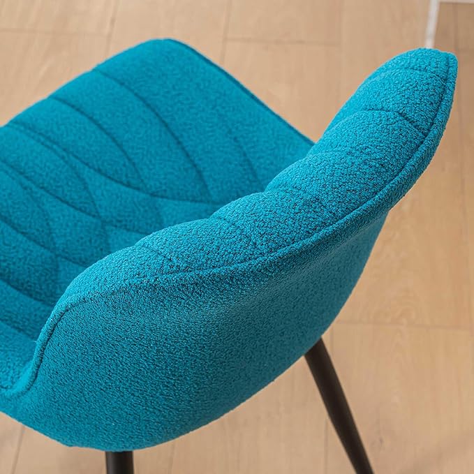 Velvet Dining Chairs Set of 2, Boucle Upholstered Dining Room Chairs with Curved Backrest for Kitchen Living Room Dining Room, Teal - LeafyLoom