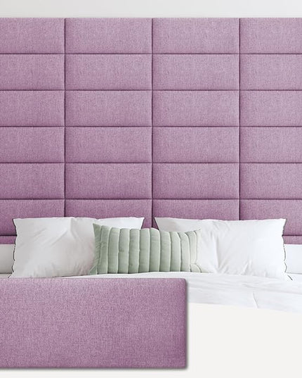 Upholstered Wall Mounted Headboard, 3D Soundproof Wall Panels Peel and Stick Headboard for Queen Size, Reusable and Removable Tufted Bed Headboard in Violet(9 Panels, 10" x 24") - LeafyLoom