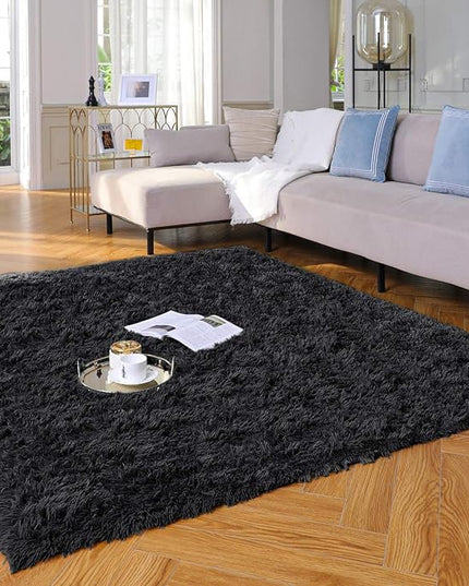 Ophanie Machine Washable Upgrade 4x6 Rugs for Bedroom, Black, Fluffy Shaggy Soft Area Rug, Non-Slip Indoor Floor Carpet for Living Room, Kids Boys Teen Dorm Home Decor Aesthetic, Nursery - LeafyLoom