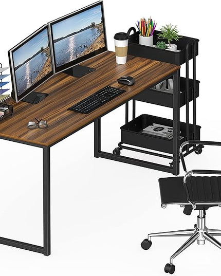 SHW Home Office 55-Inch Computer Desk, 24" Deep, Walnut - LeafyLoom