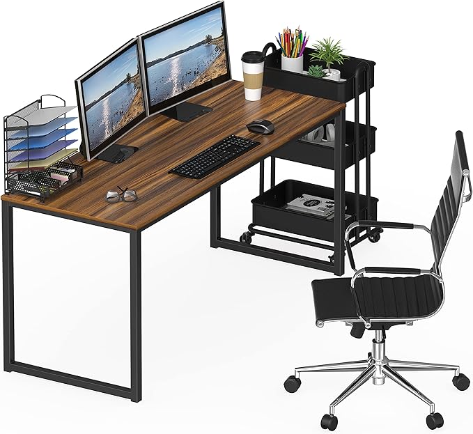 SHW Home Office 55-Inch Computer Desk, 24" Deep, Walnut - LeafyLoom