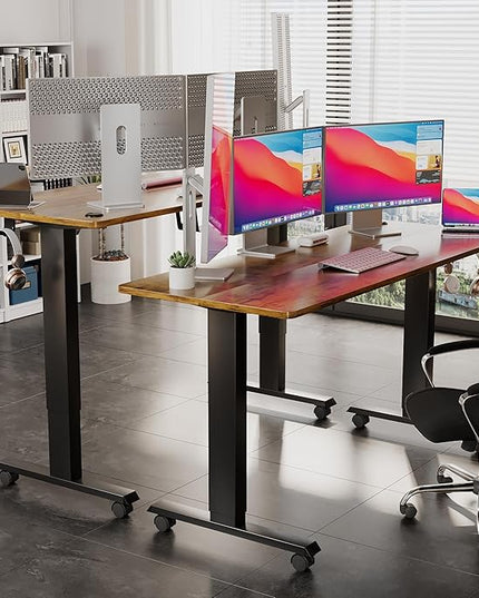Electric Standing Desk 55 Inch, Ergonomic Height Adjustable Table with T-Shaped Metal Bracket Modern Computer Workstations for Home Office, Rustic Brown - LeafyLoom