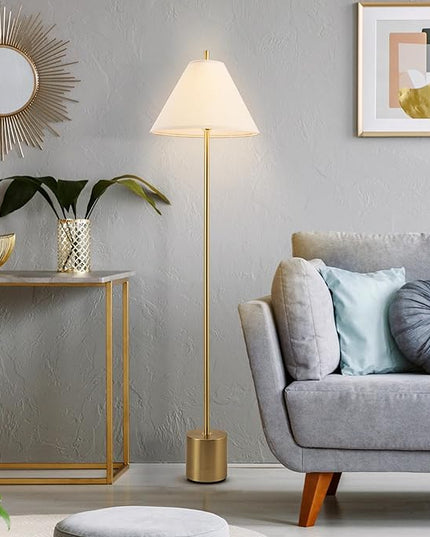 Globe Electric 61000060 60" Floor Lamp, Matte Brass Finish, Beige Linen Shade, Weighted Base, On/Off Rotary Switch on Socket, Reading Lamp, Home Office Accessories, Home Improvement - LeafyLoom