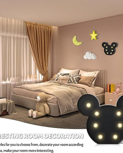 Black Mouse Decor, Battery Powered Mouse Night Light for Kids, Mouse Birthday Decorations for Kids, Kids Room Decor for Bedroom, Mouse Wall Decor for Bedroom - LeafyLoom