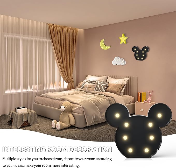Black Mouse Decor, Battery Powered Mouse Night Light for Kids, Mouse Birthday Decorations for Kids, Kids Room Decor for Bedroom, Mouse Wall Decor for Bedroom - LeafyLoom