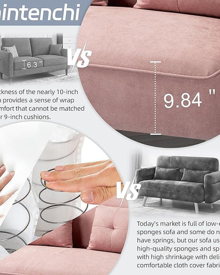 Shintenchi 47" Loveseat Wood Sofa with High-Density Sponge Cushion, Mid-Century Modern Design, Pink - LeafyLoom