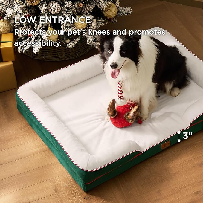 Bedsure Orthopedic Dog Bed for Large Dogs - Big Washable Dog Sofa Beds Large, Supportive Foam Pet Couch Bed with Removable Washable Cover, Waterproof Lining and Nonskid Bottom, Green BEDSURE