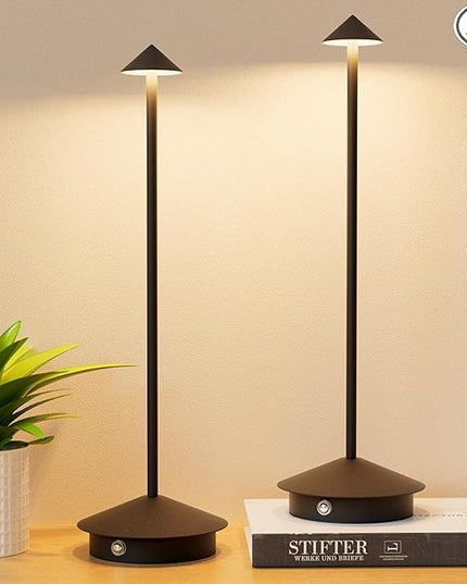 2-Pack 6000mAh Rechargeable LED Table Lamps,Outdoor Cordless Table Lamp Waterproof Portable, 3-Color Stepless Dimmable Modern Lamp for Restaurant/Bedroom(Black) - LeafyLoom