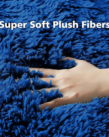 Ophanie Machine Washable Upgrade 4x6 Blue Rugs for bedroom, Dark Blue Fluffy Shaggy Soft carpet, Navy Indoor Floor Carpet for Kids Baby Boys Teen Dorm Room, Nursery,Home Decor Aesthetic - LeafyLoom