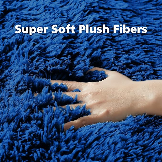 Ophanie Machine Washable Upgrade 4x6 Blue Rugs for bedroom, Dark Blue Fluffy Shaggy Soft carpet, Navy Indoor Floor Carpet for Kids Baby Boys Teen Dorm Room, Nursery,Home Decor Aesthetic - LeafyLoom