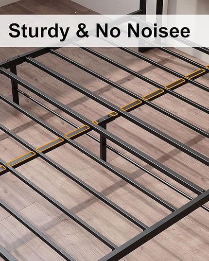 LIKIMIO Full Bed Frame, Storage Headboard with Charging Station, Solid and Stable, Noise Free, No Box Spring Needed, Easy Assembly - LeafyLoom