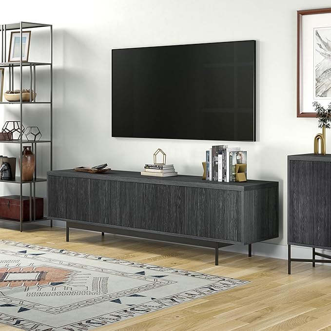 Henn&Hart Whitman TV Stand, 70" Wide, Dark Gray - LeafyLoom