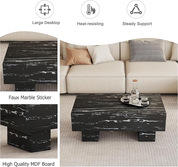 NicBex 43.3Inch Rectangular Dining Table,Minimalist Kitchen Table with Black and White Patterns Tabletop for 4 to 6,Modern Coffee Table,Dining Room Table for Kitchen,Small Space and Living Room,Black - LeafyLoom
