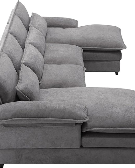 Symmetrical U Shaped Modular Sectional Sofa Cloud Couch, 6 Seater Oversized Convertible Sleeper Couch with Double Chaise & Memory Foam, Deep Seat Corner Sofa&Couches for Living Room Office - LeafyLoom