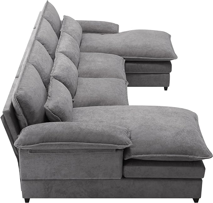 Symmetrical U Shaped Modular Sectional Sofa Cloud Couch, 6 Seater Oversized Convertible Sleeper Couch with Double Chaise & Memory Foam, Deep Seat Corner Sofa&Couches for Living Room Office - LeafyLoom